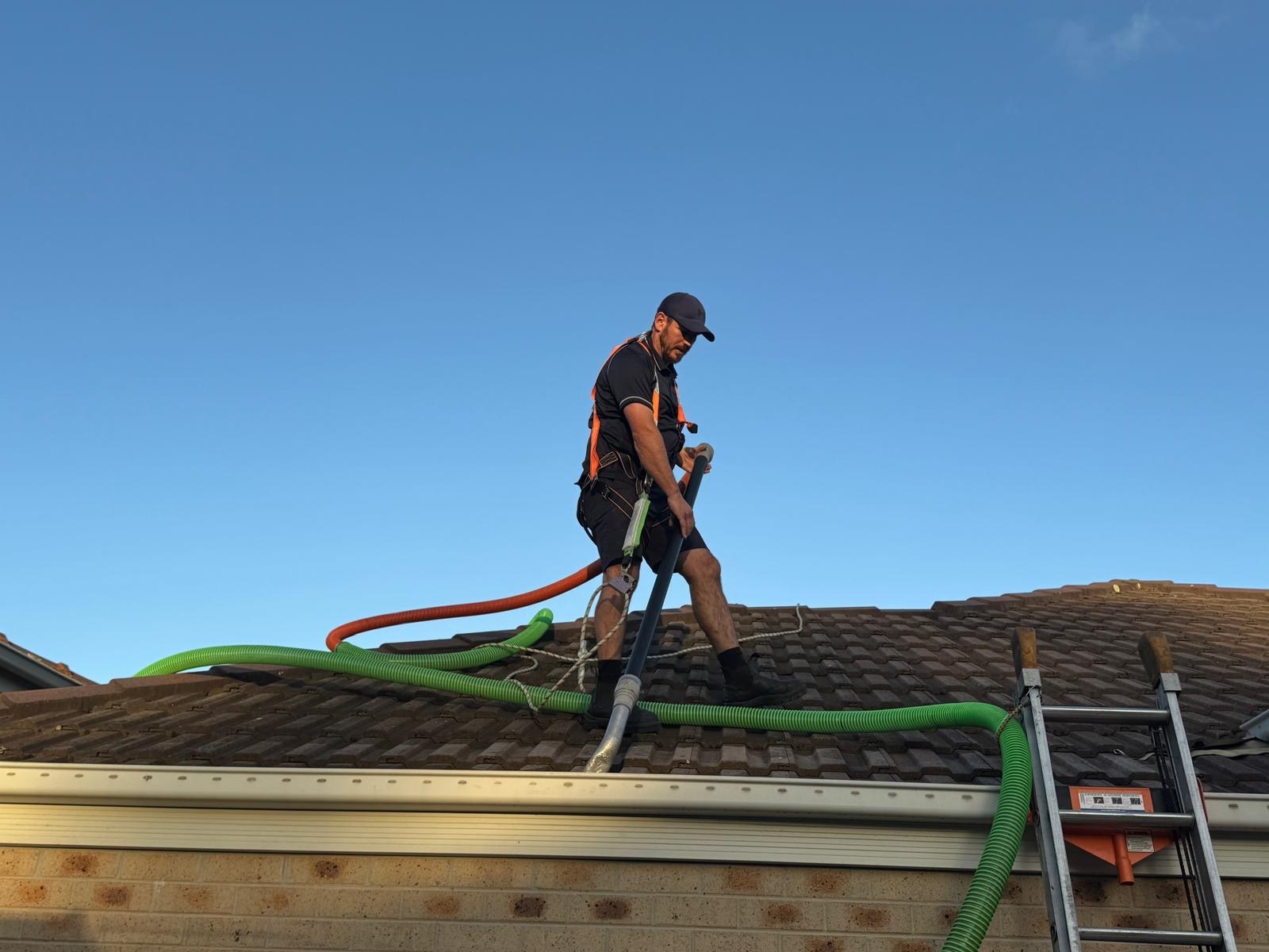 PrimePane client Gutter Cleaning project with ladder access